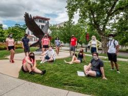 Team Rocky infront of the MSU hawk statue.